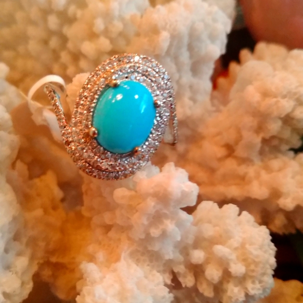 ARIZONA SLEEPING BEAUTY TURQUOISE & CAMBODIAN ZIRCON RING